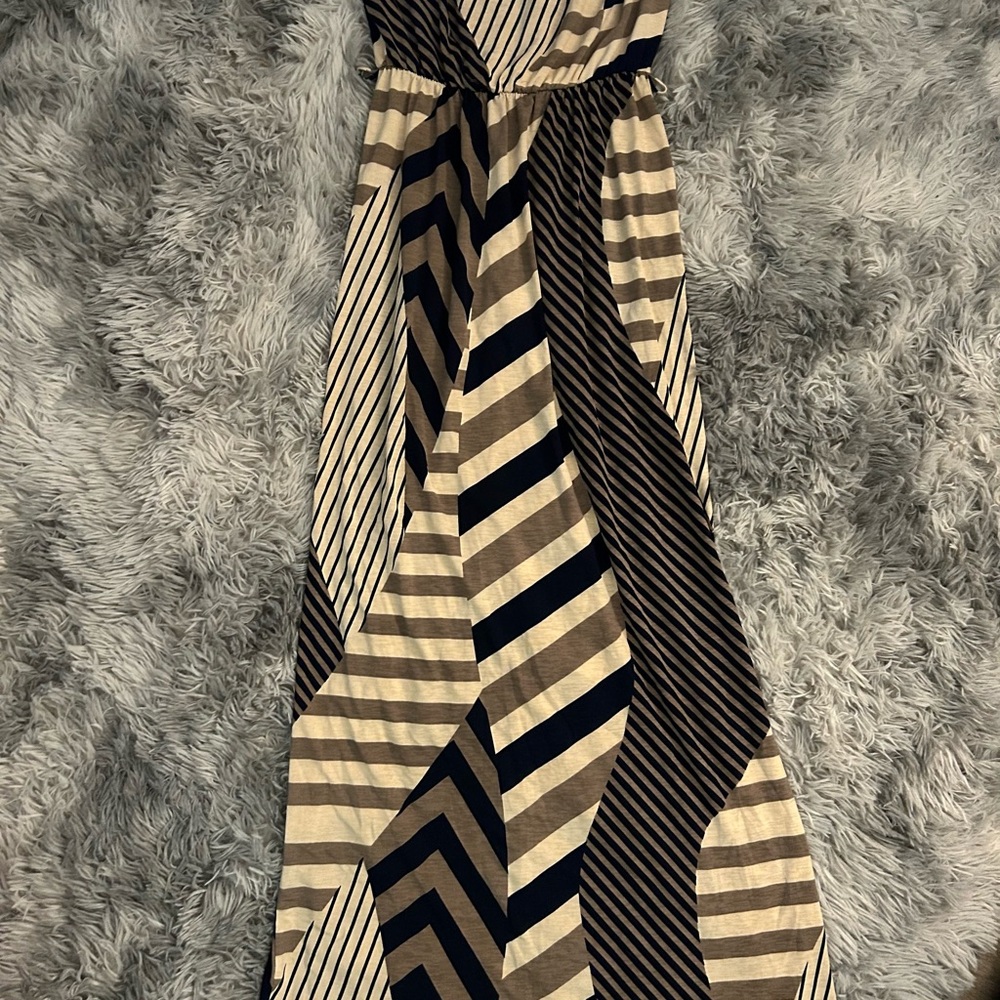 Trac Black and Tan Geometric Maxi Dress